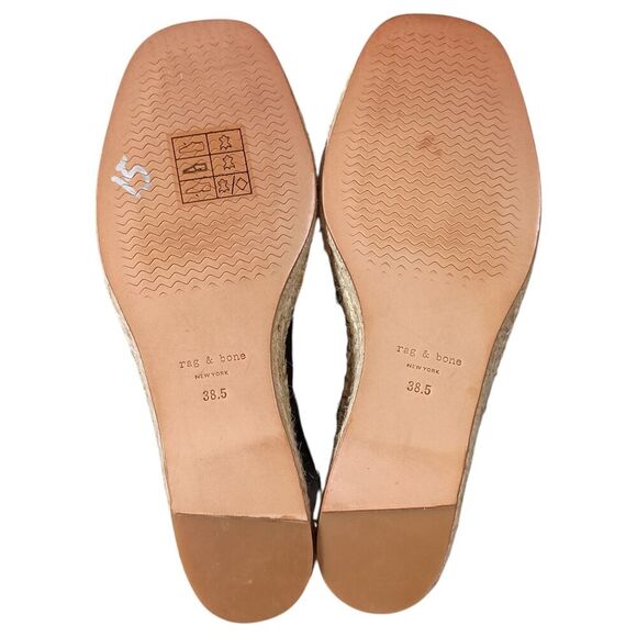 Rag & Bone Sandals 8.5 Womens Black Leather Espadrille Wedge Mid Casual Toe - Picture 9 of 9